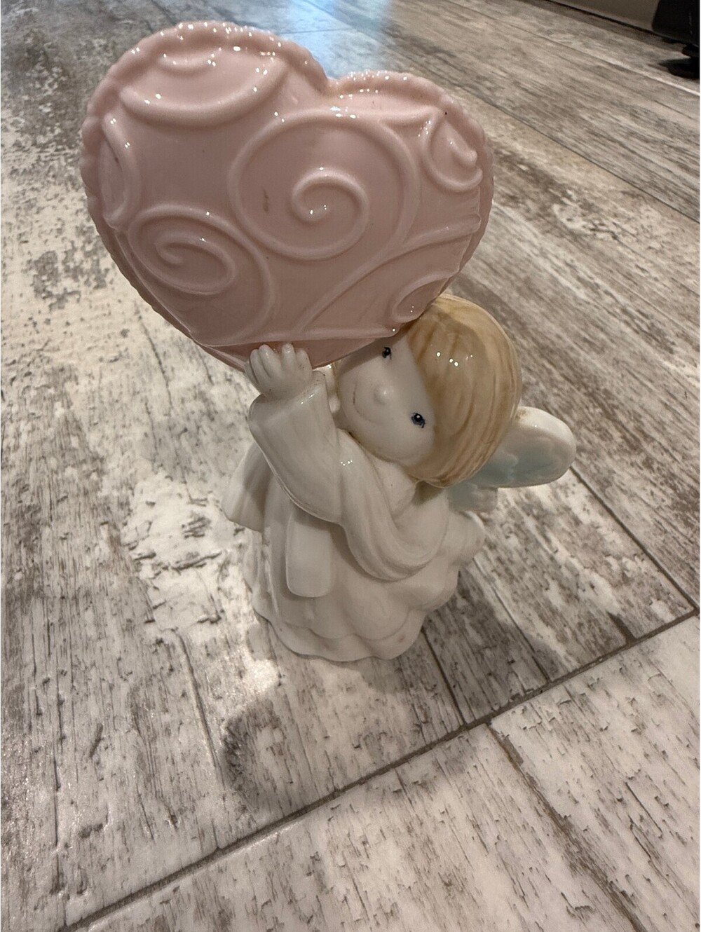 Ceramic Christmas Angel Cherub Holding Pink Heart Figurine